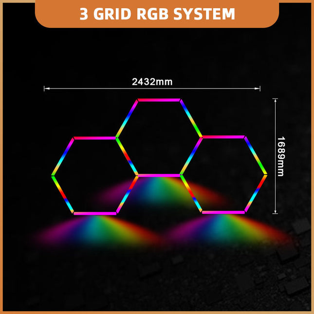 3 grid RGB hexagon lights system