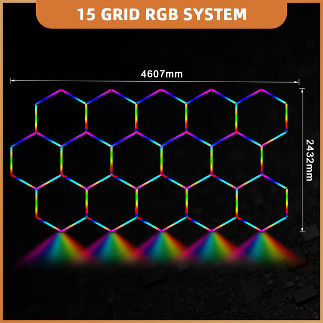 RGB hexagon light 15 grid system