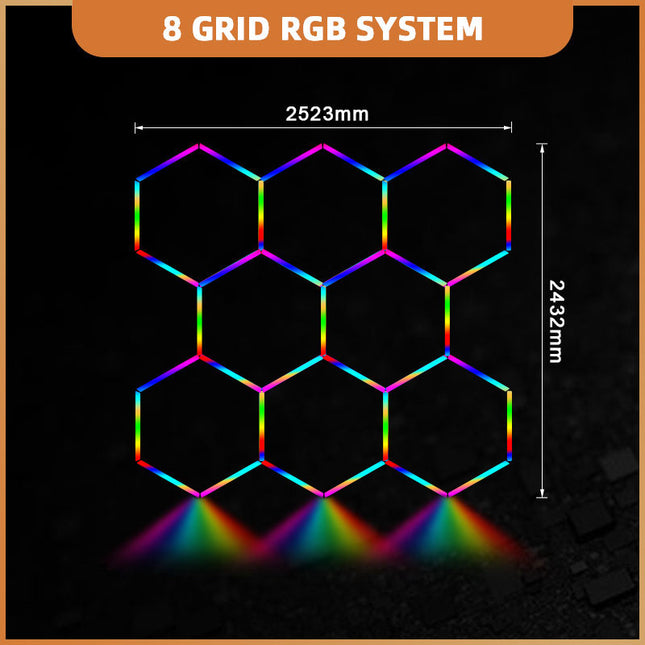 RGB hexagon light 8 grid system