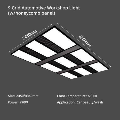 9 Grid Automotive Workshop Light w/honeycomb panel