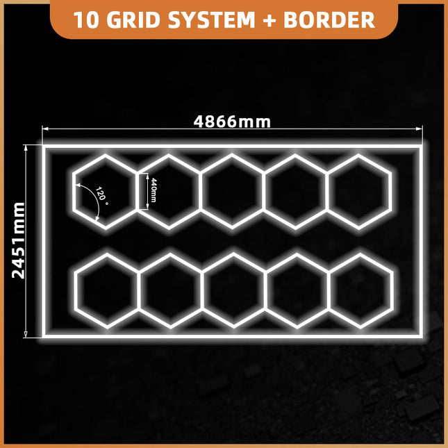 Hexagon light 10 grid system w/border