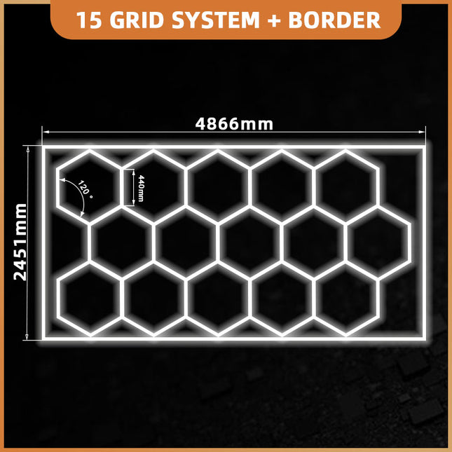 Hexagon light 15 grid system w/border