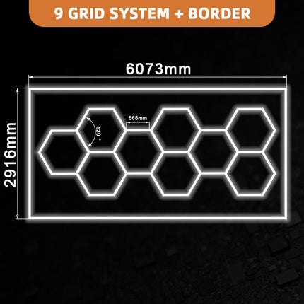 Hexagon lights 9 grid system w/border