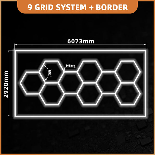 Hexagon lights 9 grid system w/border