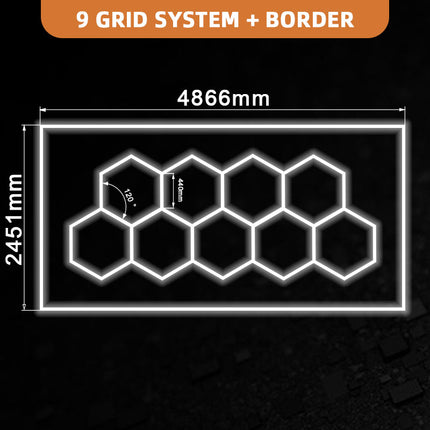 Hexagon light 9 grid system w/border